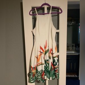 Calvin Klein white dress with tropical flowers
